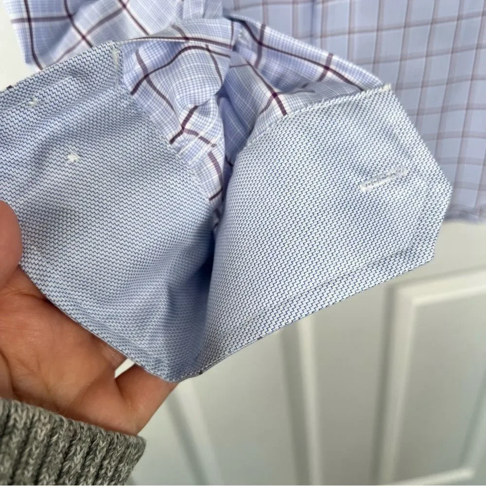 Sz S Egara Blue & Burgundy Men's Checkered Dress Shirt NWT $50 MSRP